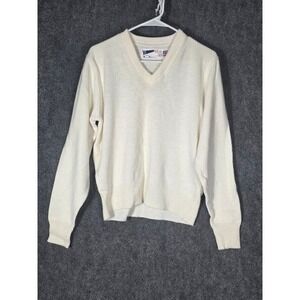 VTG SCHOOL APPAREL INC Mens V Neck Sweater Cream White Size 42‎ Acrylic USA